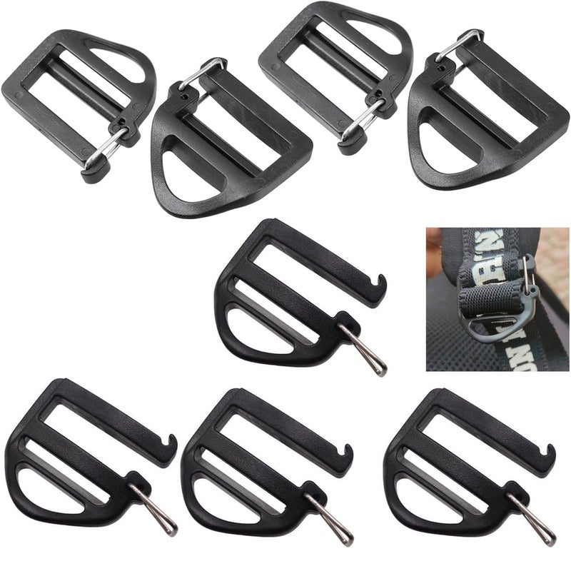 DraCra 8 Pack Webbing Hook Clip 25mm 1'' Strap Belt Buckle with Open Lock End Clasp Connector Slide Buckles Ladder Slider Replacement for Backpack Bag Molle Sewn Loop Hiking - Image 1